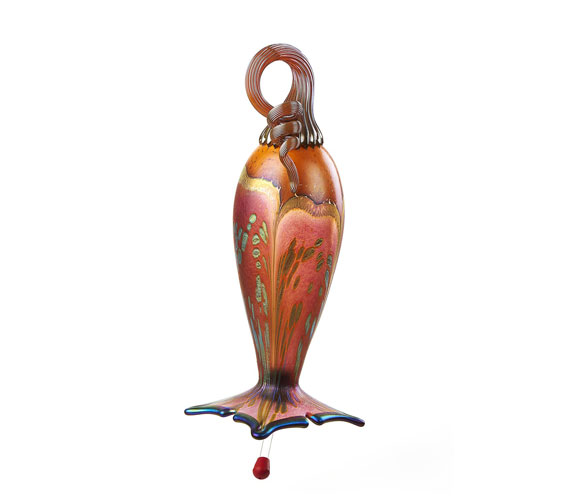 Blown Glass Hummingbird Feeder - Orange Top, Ruby